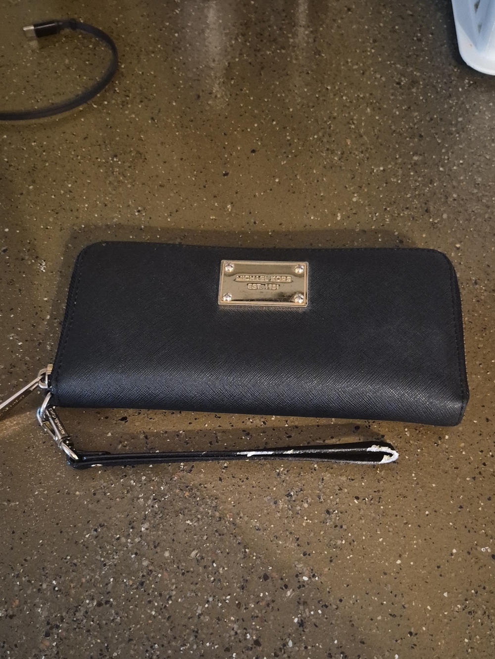 Michael Kors Black Zip-Around Wristlet with Gold Plate